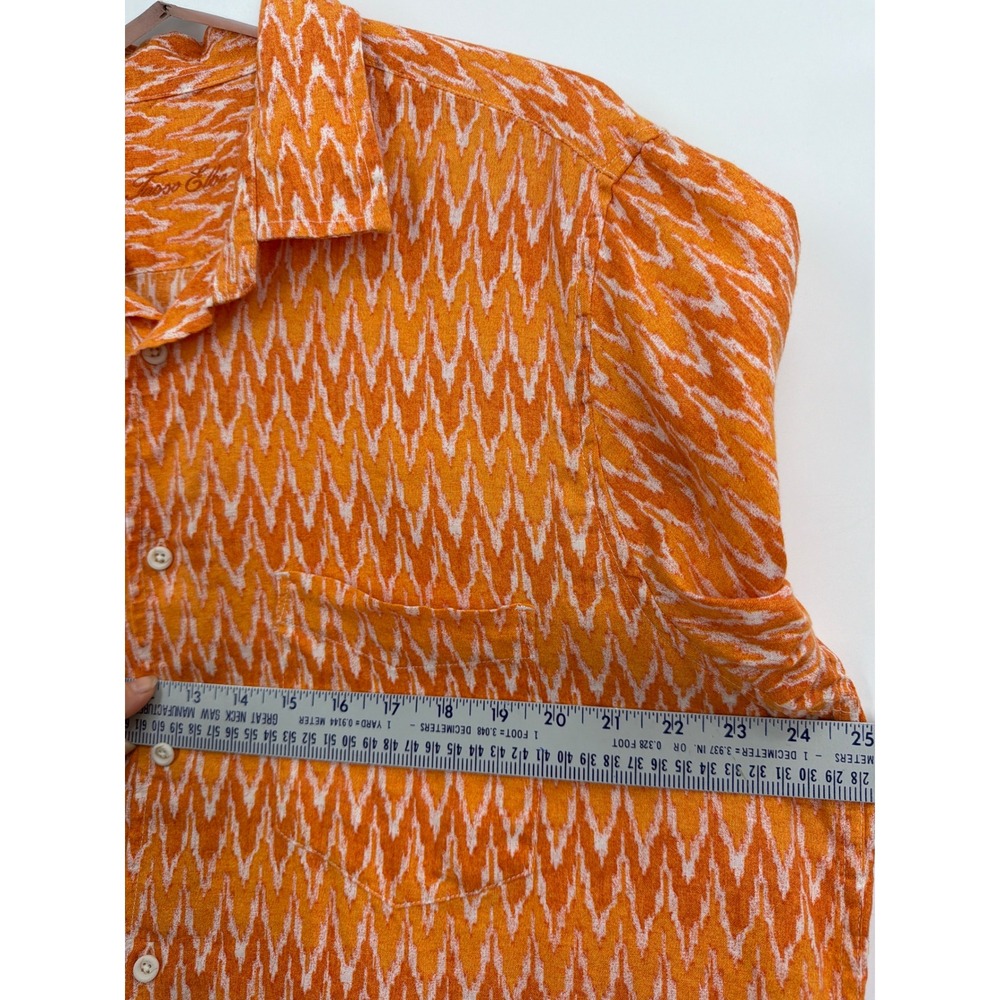 Tasso Elba Orange White Ikat Chevron 100% Linen Short Sleeve‎ Button Shirt XL - Picture 3 of 8